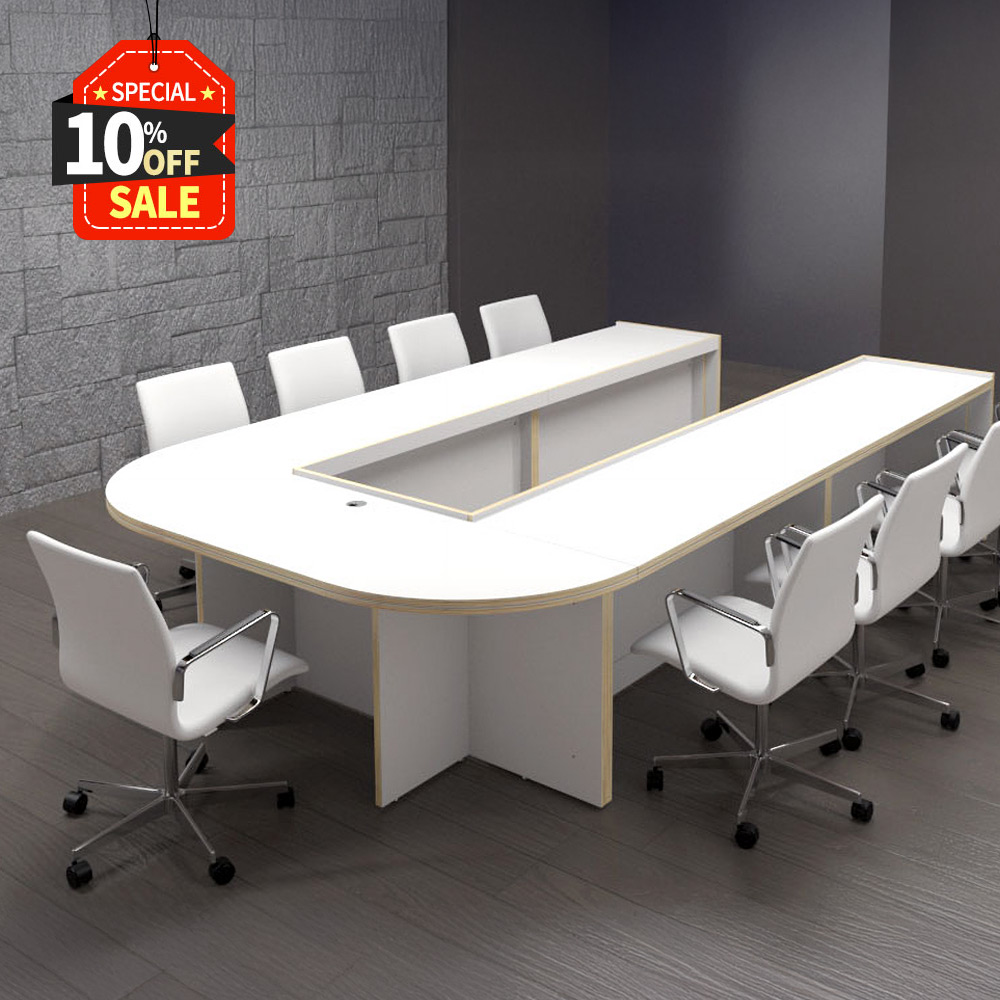 [하이퍼스] 클레버 모듈형 9인용 회의 테이블 U자형 연결형 확장 가능 크림화이트