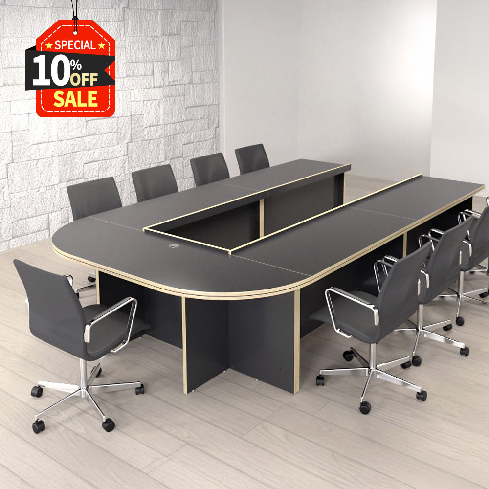 [하이퍼스] 클레버 모듈형 9인용 회의 테이블 U자형 연결형 확장 가능 그라파이트