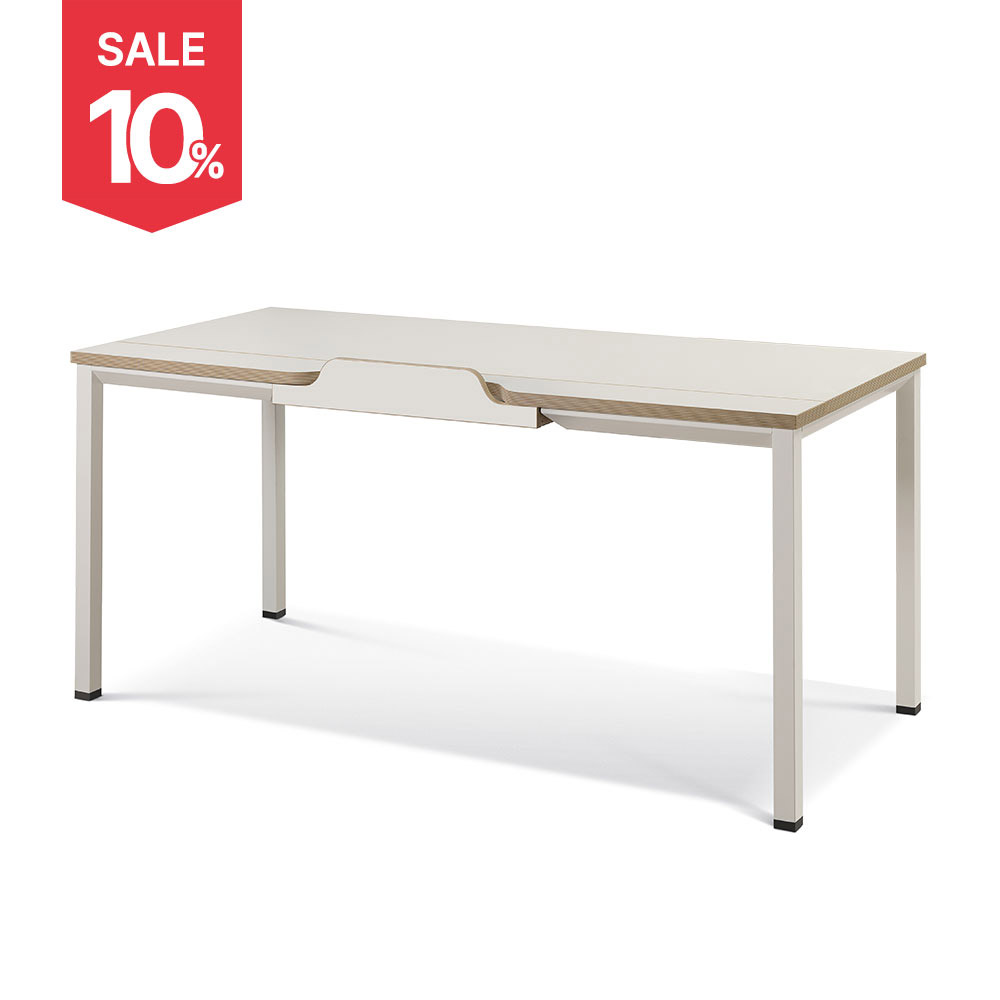 [하이퍼스] 알테라 기본형트레이 책상 25T상판 크림화이트 컬러 W1200~1800